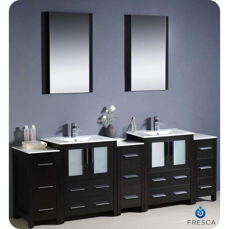 Fresca FVN62-72ES-UNS Torino 84" Espresso Modern Double Sink Bathroom Vanity with 3 Side Cabinets & Integrated Sinks