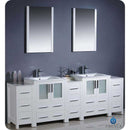 Fresca FVN62-72WH-UNS Torino 84" White Modern Double Sink Bathroom Vanity with 3 Side Cabinets & Integrated Sinks