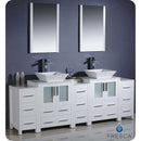 Fresca FVN62-72WH-VSL Torino 84" White Modern Double Sink Bathroom Vanity with 3 Side Cabinets & Vessel Sinks