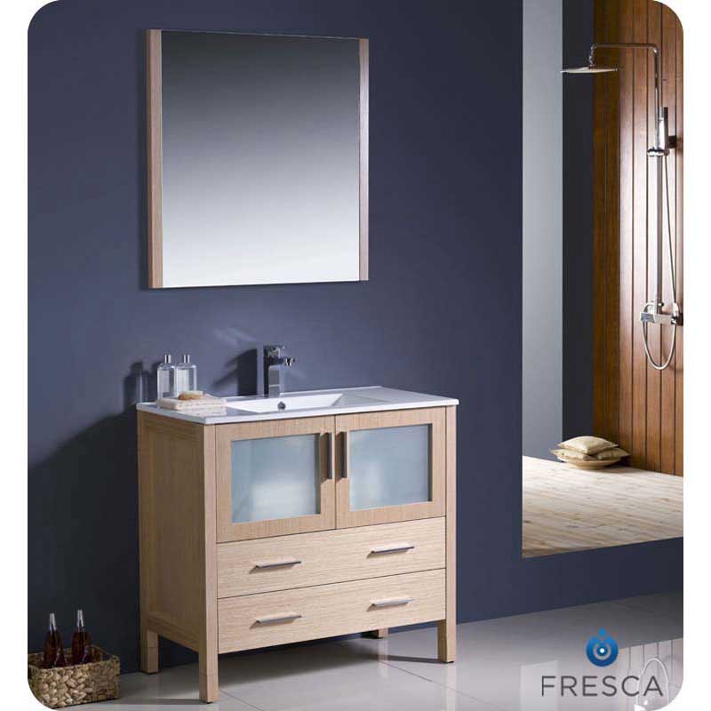 Fresca FVN6236LO-UNS Torino 36" Light Oak Modern Bathroom Vanity with Integrated Sink