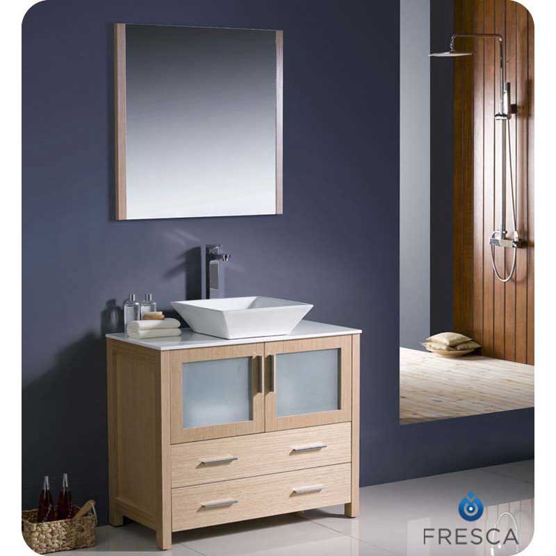Fresca FVN6236LO-VSL Torino 36" Light Oak Modern Bathroom Vanity with Vessel Sink