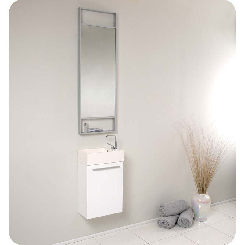 Fresca FVN8002WH Pulito Small White Modern Bathroom Vanity with Tall Mirror