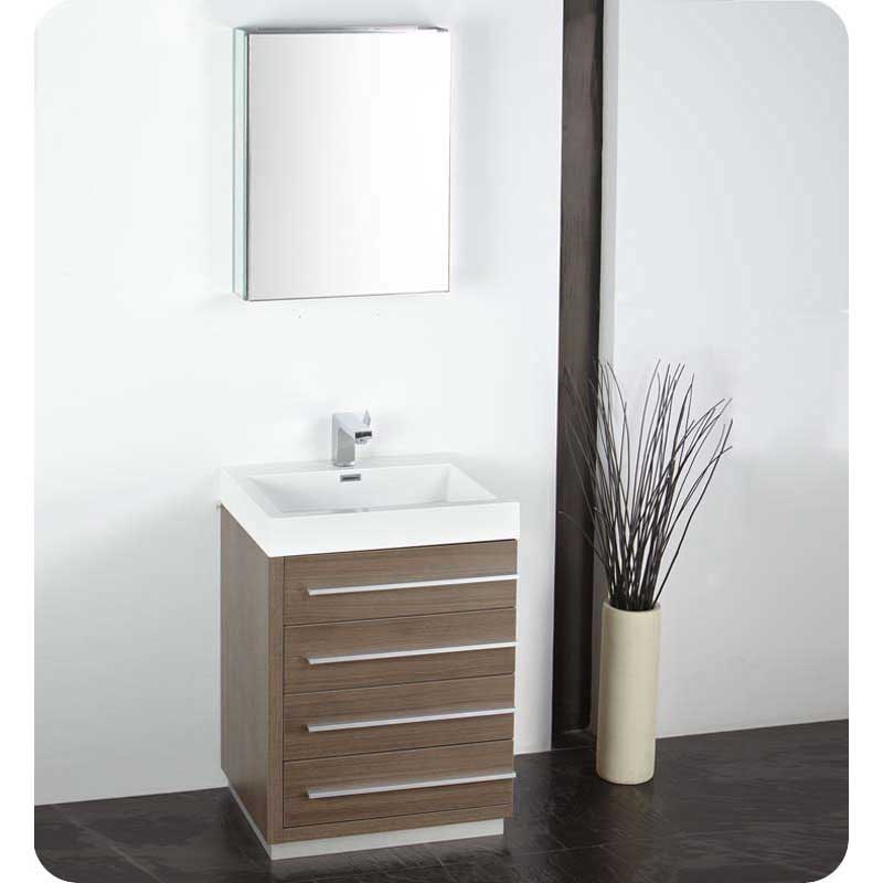 Fresca FVN8024GO Livello 24" Gray Oak Modern Bathroom Vanity with Medicine Cabinet