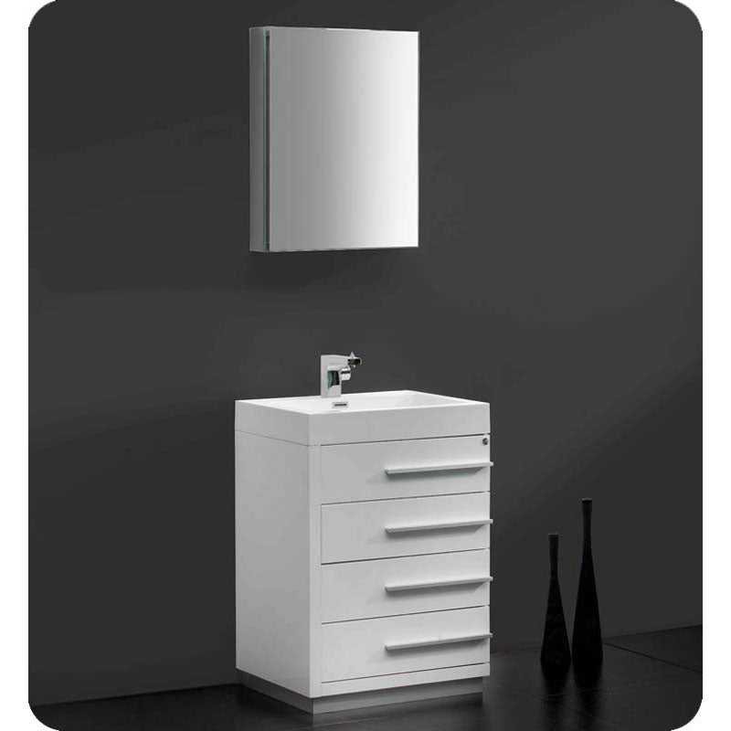 Fresca FVN8024WH Livello 24" White Modern Bathroom Vanity with Medicine Cabinet