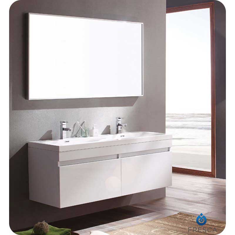 Fresca FVN8040WH Largo White Modern Bathroom Vanity with Wavy Double Sinks