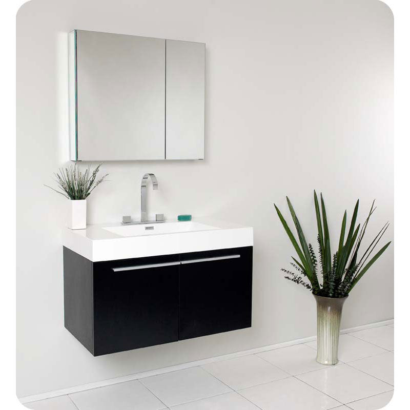 Fresca FVN8090BW Vista Black Modern Bathroom Vanity with Medicine Cabinet