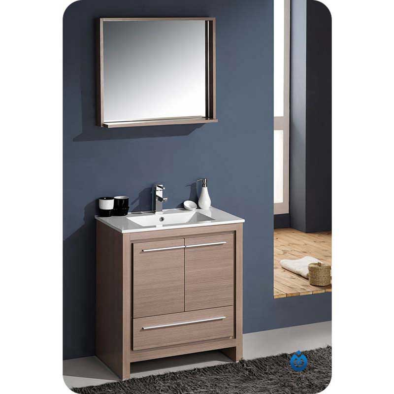 Fresca FVN8130GO Allier 30" Gray Oak Modern Bathroom Vanity with Mirror