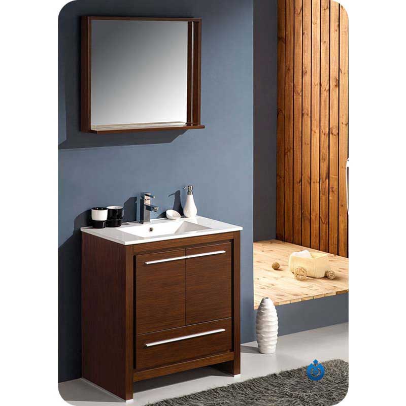 Fresca FVN8130WG Allier 30" Wenge Brown Modern Bathroom Vanity with Mirror