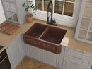 Anzzi Dalmatia Farmhouse Handmade Copper 33 in. 40/60 Double Bowl Kitchen Sink with Grape Vine Design in Polished Antique Copper SK-007 3