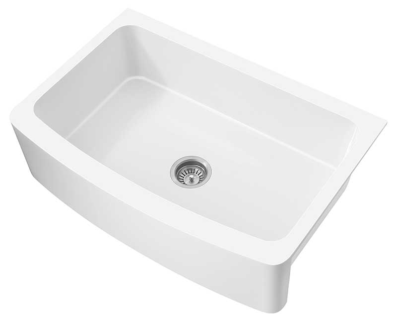 Anzzi Mesa Series Farmhouse Solid Surface 33 in. 0-Hole Single Bowl Kitchen Sink with 1 Strainer in Matte White K-AZ272-A1 7