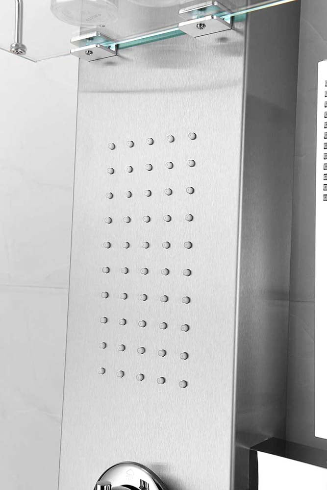 Anzzi Pioneer 44 in. Full Body Shower Panel with Heavy Rain Shower and Spray Wand in Brushed Steel