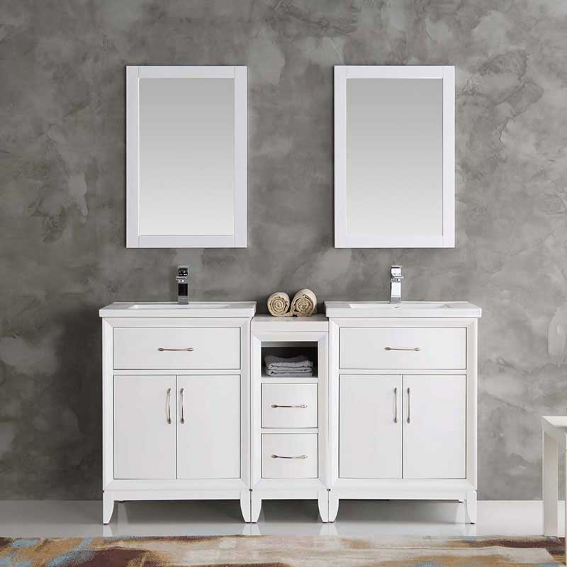 Fresca Cambridge 60" White Double Sink Traditional Bathroom Vanity with Mirrors 3