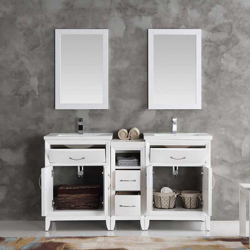 Fresca Cambridge 60" White Double Sink Traditional Bathroom Vanity with Mirrors 4