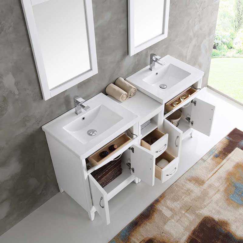 Fresca Cambridge 60" White Double Sink Traditional Bathroom Vanity with Mirrors 5