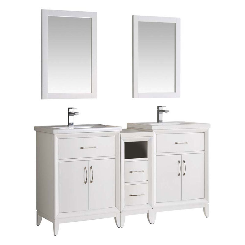 Fresca Cambridge 60" White Double Sink Traditional Bathroom Vanity with Mirrors