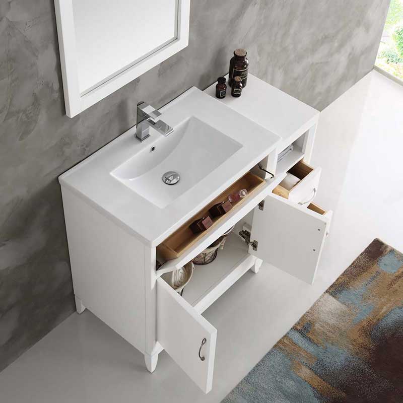 Fresca Cambridge 42" White Traditional Bathroom Vanity with Mirror 5