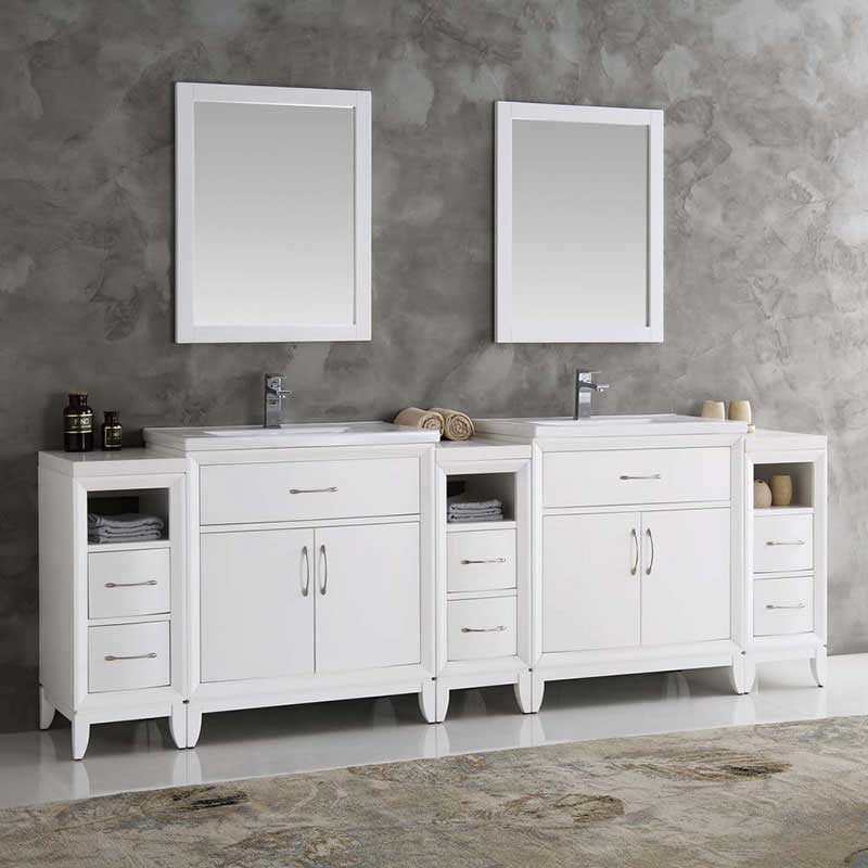Fresca Cambridge 96" White Double Sink Traditional Bathroom Vanity with Mirrors 2