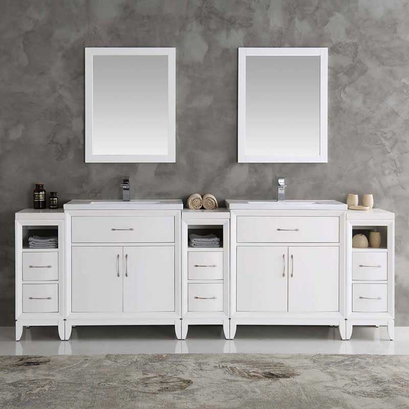 Fresca Cambridge 96" White Double Sink Traditional Bathroom Vanity with Mirrors 3