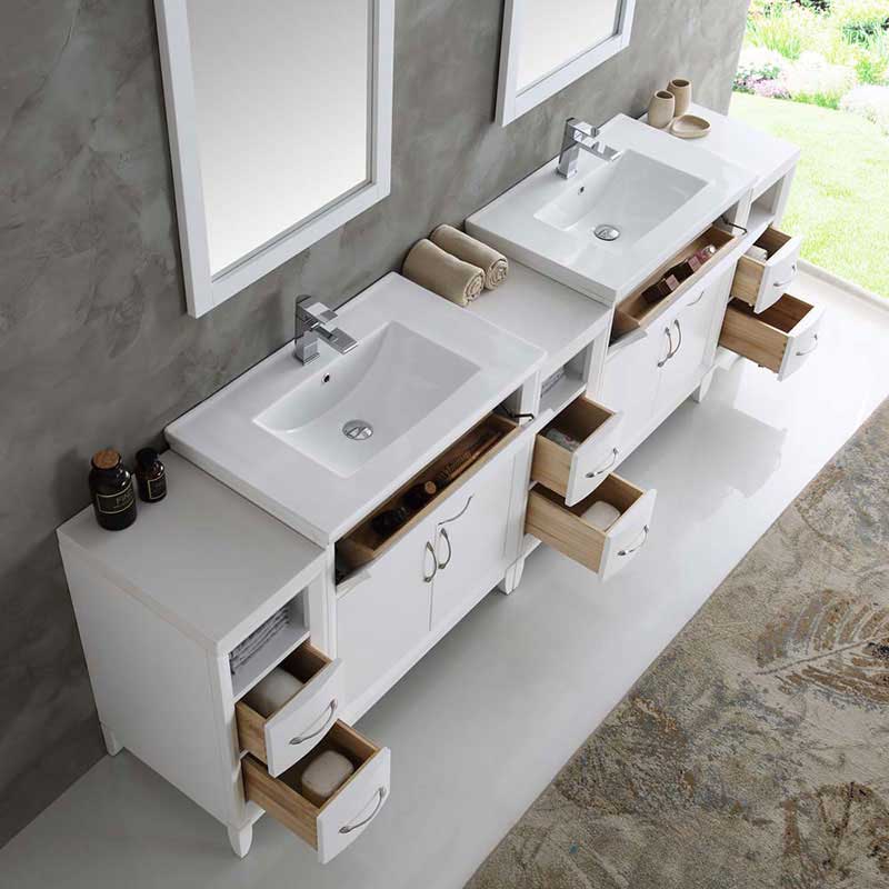 Fresca Cambridge 96" White Double Sink Traditional Bathroom Vanity with Mirrors 5