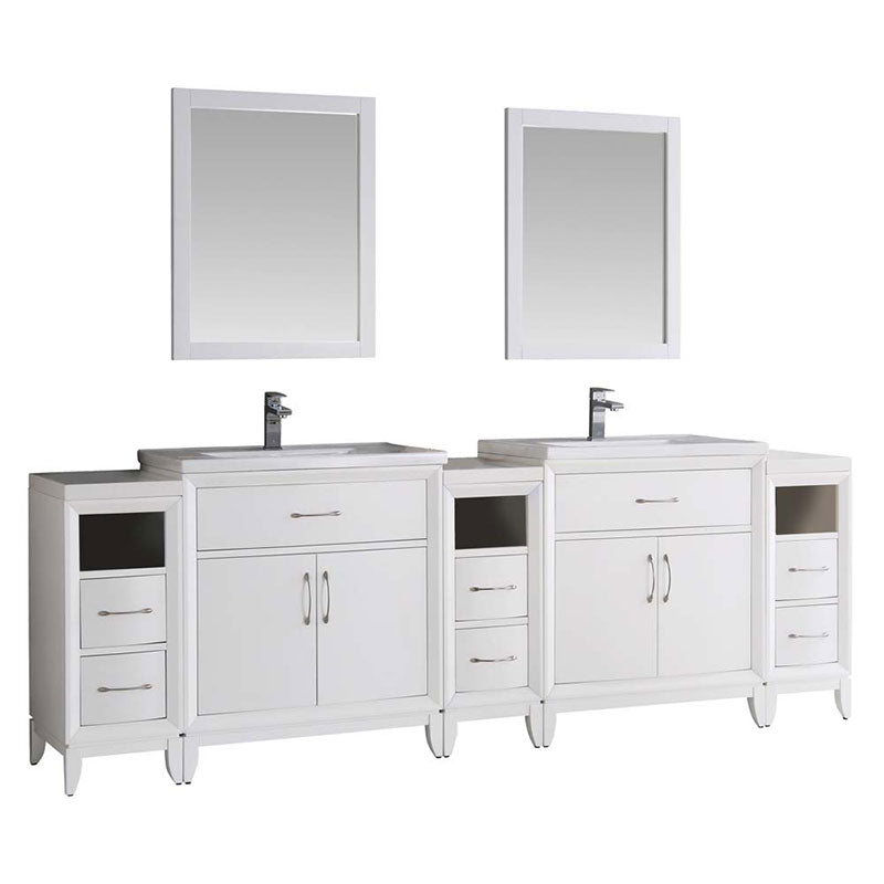 Fresca Cambridge 96" White Double Sink Traditional Bathroom Vanity with Mirrors