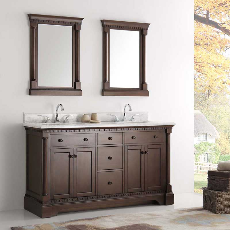 Fresca Kingston 60" Antique Coffee Double Sink Traditional Bathroom Vanity with Mirrors 2