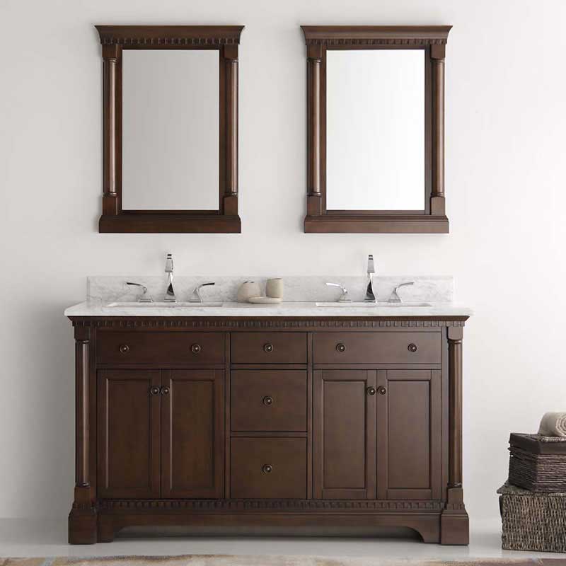 Fresca Kingston 60" Antique Coffee Double Sink Traditional Bathroom Vanity with Mirrors 3