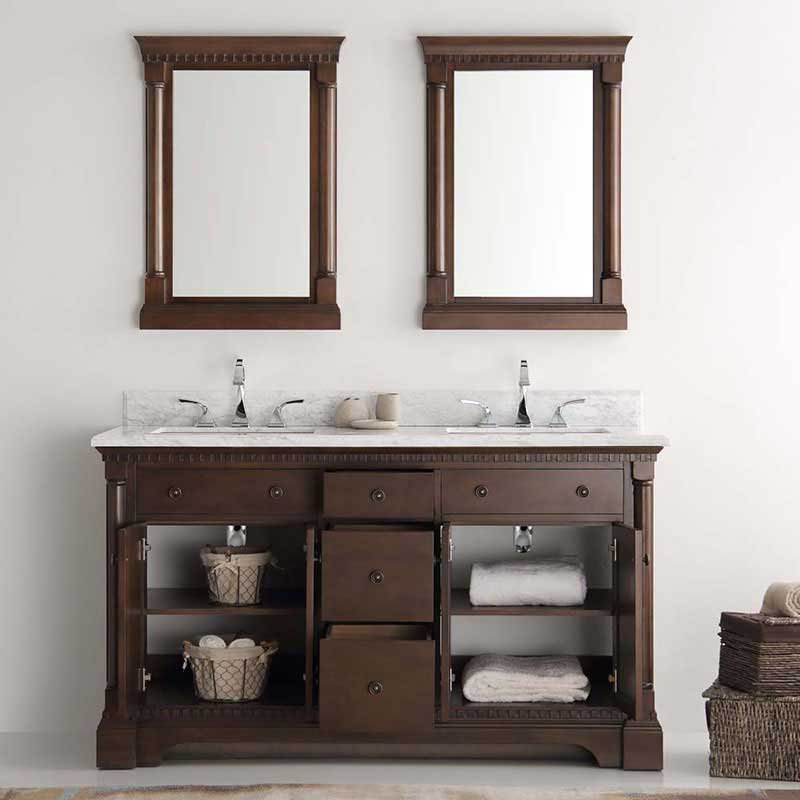 Fresca Kingston 60" Antique Coffee Double Sink Traditional Bathroom Vanity with Mirrors 4