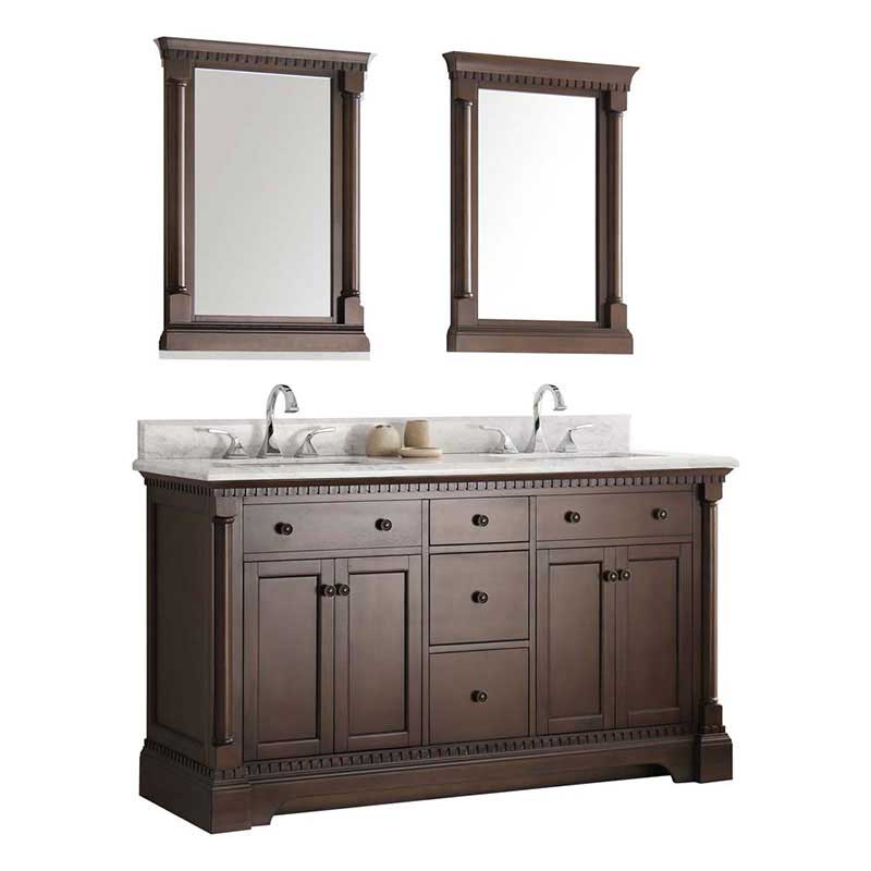 Fresca Kingston 60" Antique Coffee Double Sink Traditional Bathroom Vanity with Mirrors