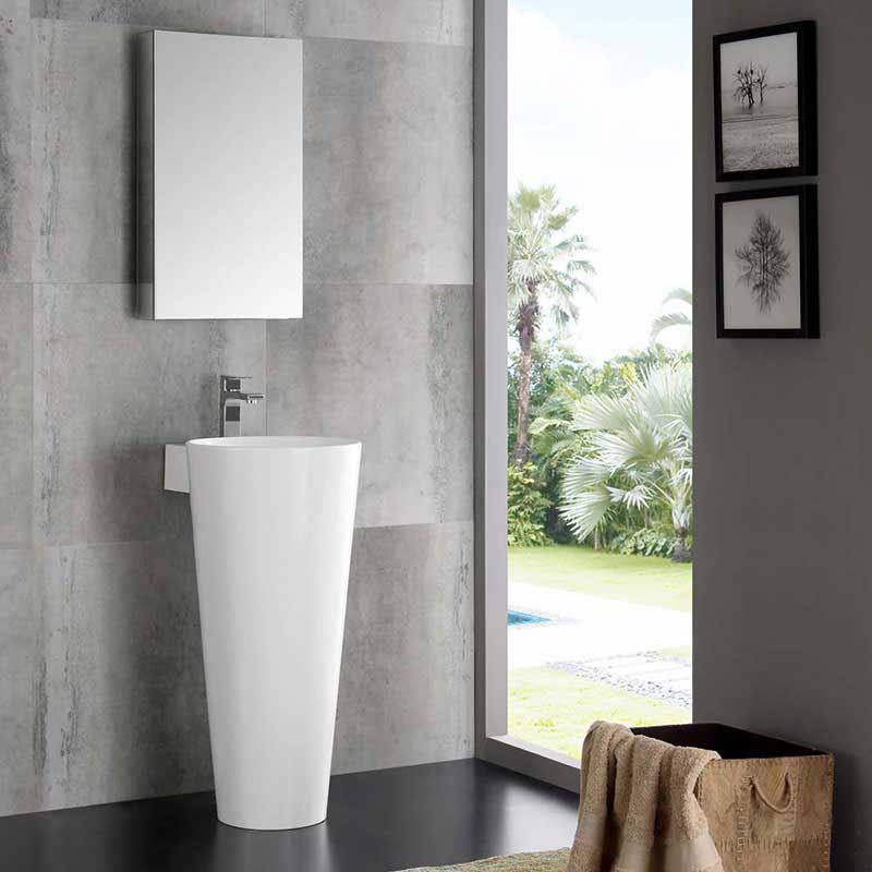 Fresca Messina 16" White Pedestal Sink w Medicine Cabinet - Modern Bathroom Vanity 2