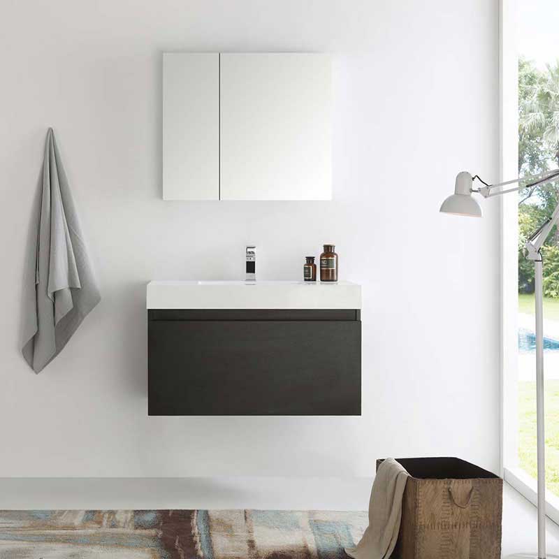 Fresca Mezzo 36" Black Wall Hung Modern Bathroom Vanity with Medicine Cabinet 3