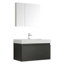 Fresca Mezzo 36" Black Wall Hung Modern Bathroom Vanity with Medicine Cabinet