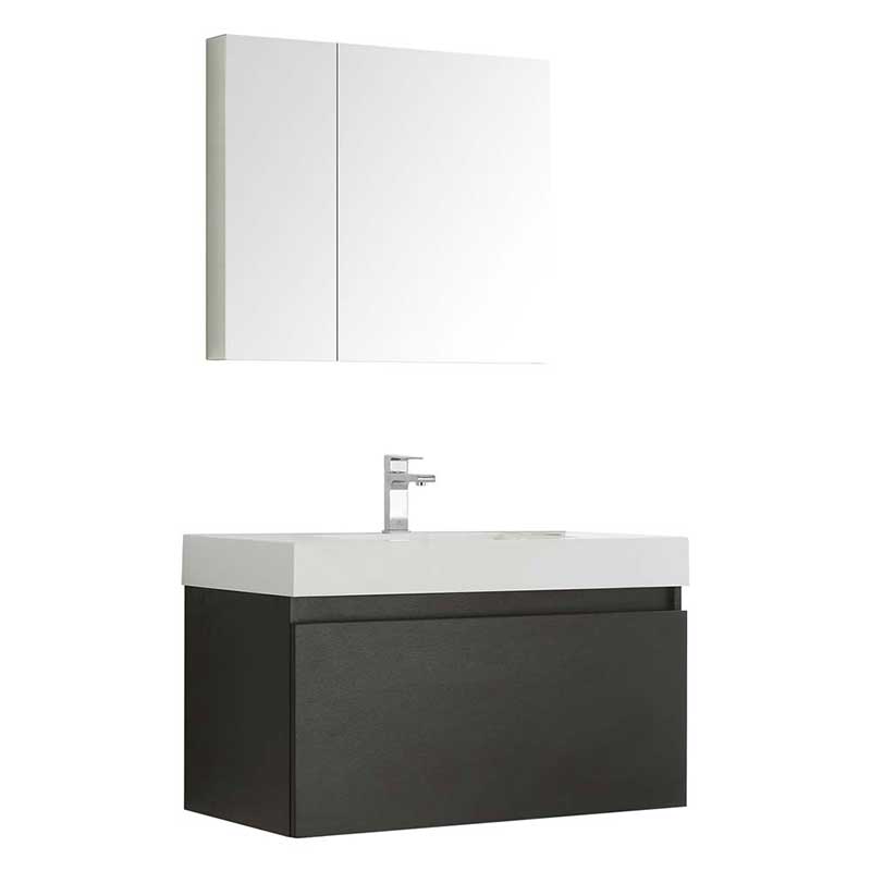 Fresca Mezzo 36" Black Wall Hung Modern Bathroom Vanity with Medicine Cabinet