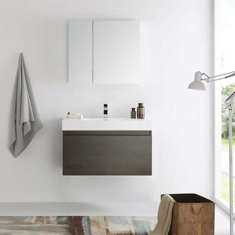 Fresca Mezzo 36" Gray Oak Wall Hung Modern Bathroom Vanity with Medicine Cabinet 3