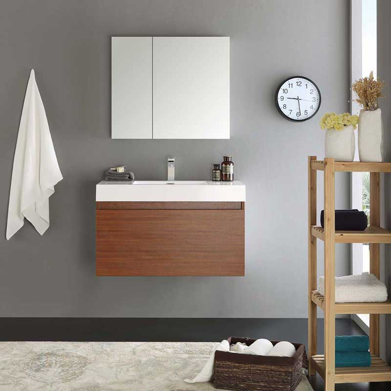 Fresca Mezzo 36" Teak Wall Hung Modern Bathroom Vanity with Medicine Cabinet 3