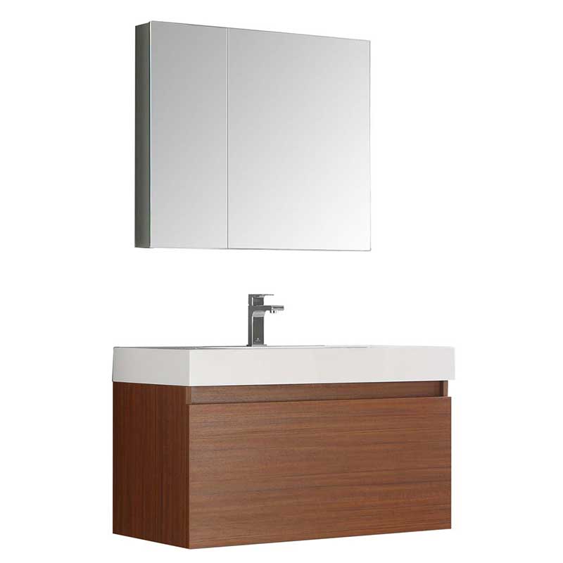 Fresca Mezzo 36" Teak Wall Hung Modern Bathroom Vanity with Medicine Cabinet