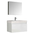 Fresca Mezzo 36" White Wall Hung Modern Bathroom Vanity with Medicine Cabinet