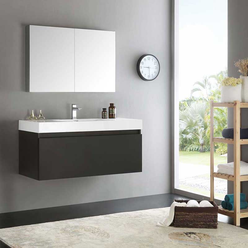 Fresca Mezzo 48" Black Wall Hung Modern Bathroom Vanity with Medicine Cabinet 2