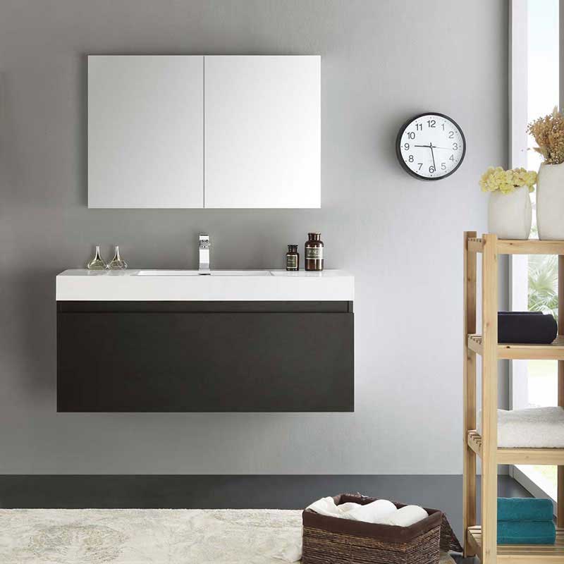 Fresca Mezzo 48" Black Wall Hung Modern Bathroom Vanity with Medicine Cabinet 3