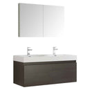 Fresca Mezzo 48" Gray Oak Wall Hung Double Sink Modern Bathroom Vanity with Medicine Cabinet