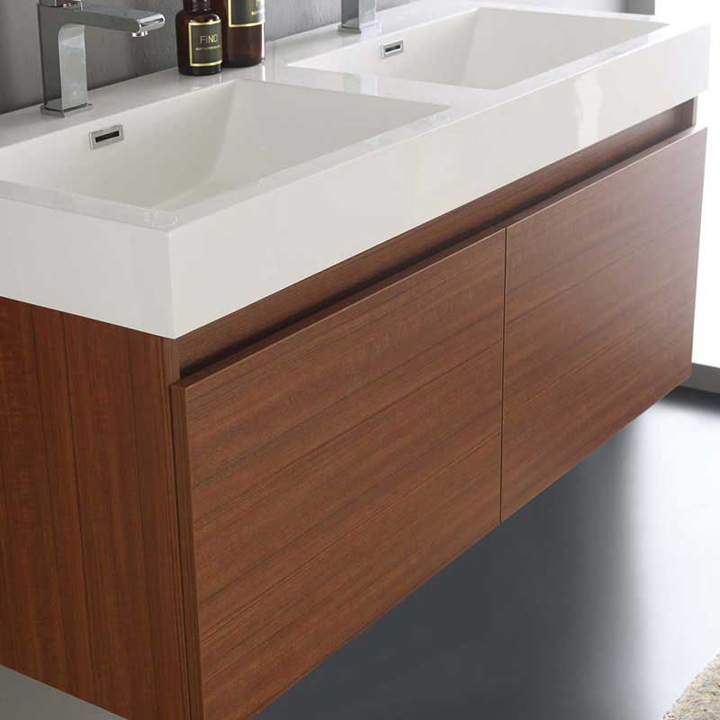 Fresca Mezzo 48" Teak Wall Hung Double Sink Modern Bathroom Vanity with Medicine Cabinet 4