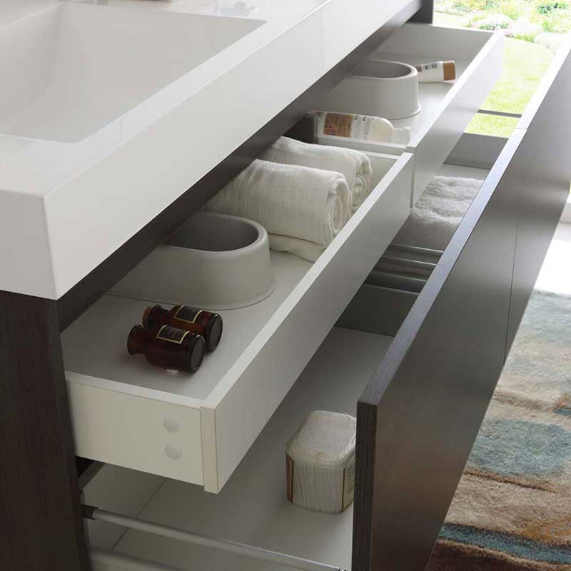 Fresca Mezzo 60" Gray Oak Wall Hung Double Sink Modern Bathroom Vanity with Medicine Cabinet 6