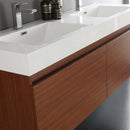 Fresca Mezzo 60" Teak Wall Hung Double Sink Modern Bathroom Vanity with Medicine Cabinet 4