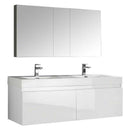 Fresca Mezzo 60" White Wall Hung Double Sink Modern Bathroom Vanity with Medicine Cabinet