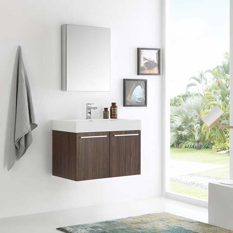 Fresca Vista 30" Walnut Wall Hung Modern Bathroom Vanity with Medicine Cabinet 2