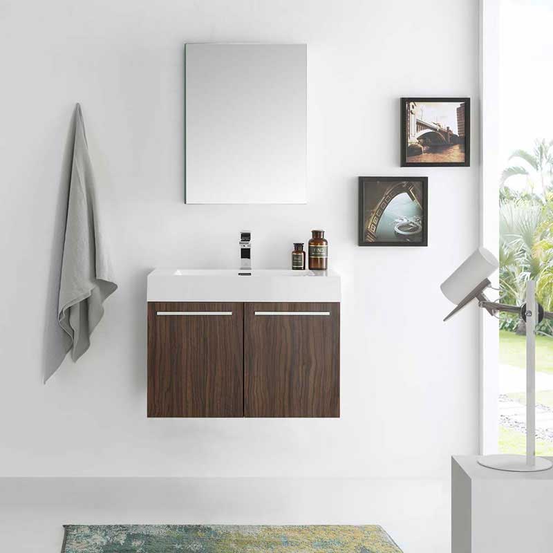 Fresca Vista 30" Walnut Wall Hung Modern Bathroom Vanity with Medicine Cabinet 3