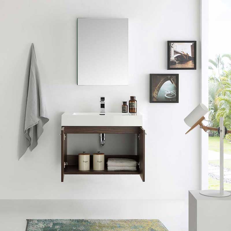 Fresca Vista 30" Walnut Wall Hung Modern Bathroom Vanity with Medicine Cabinet 4