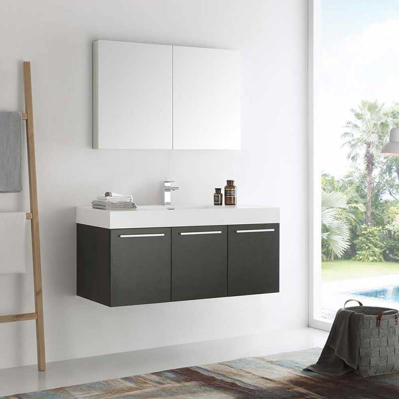 Fresca Vista 48" Black Wall Hung Modern Bathroom Vanity with Medicine Cabinet 2