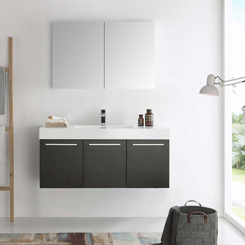 Fresca Vista 48" Black Wall Hung Modern Bathroom Vanity with Medicine Cabinet 3
