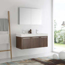 Fresca Vista 48" Walnut Wall Hung Double Sink Modern Bathroom Vanity with Medicine Cabinet 2