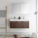 Fresca Vista 48" Walnut Wall Hung Double Sink Modern Bathroom Vanity with Medicine Cabinet 3